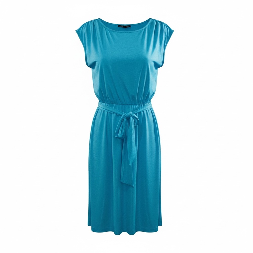 Boston proper medium shimmery turquoise sleeveless belted dress